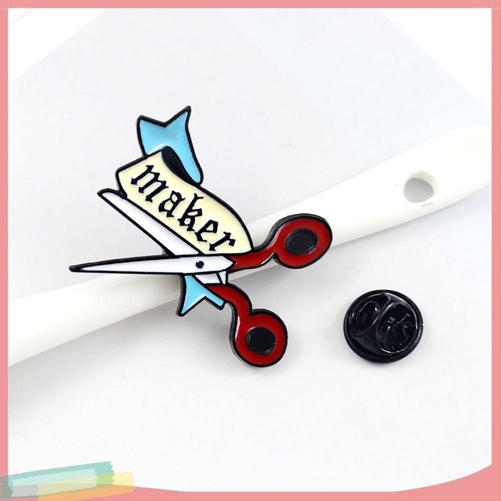 【LK】Scissors Ribbon Letters Enamel Brooch Pin Badge Hat Jeans Collar Clothes Decor