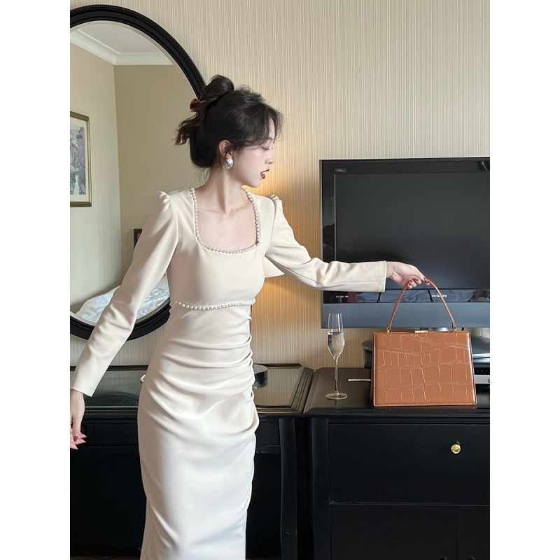 Đầm Dài Cổ Vuông Phong Cách Pháp Thanh Lịch Thời Trang Mùa Xuân 2023 Mới Cho Nữ