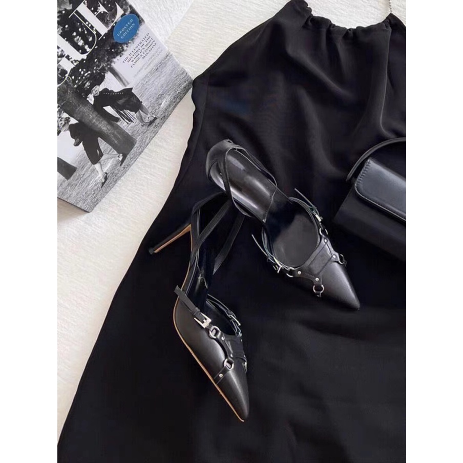 Giày Cao Gót Mũi Nhọn Màu Đen Thời Trang Thu Đông 2022 Sang Trọng Cho Nữ