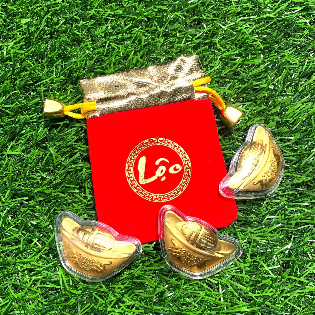 [Sỉ Rẻ Nhất] Combo 10 Thỏi Vàng Kèm Túi Gấm Phúc, Lộc