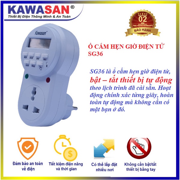 CÔNG TẮC HẸN GIỜ Ổ CẮM - DẠNG KỸ THUẬT SỐ KW-SG36