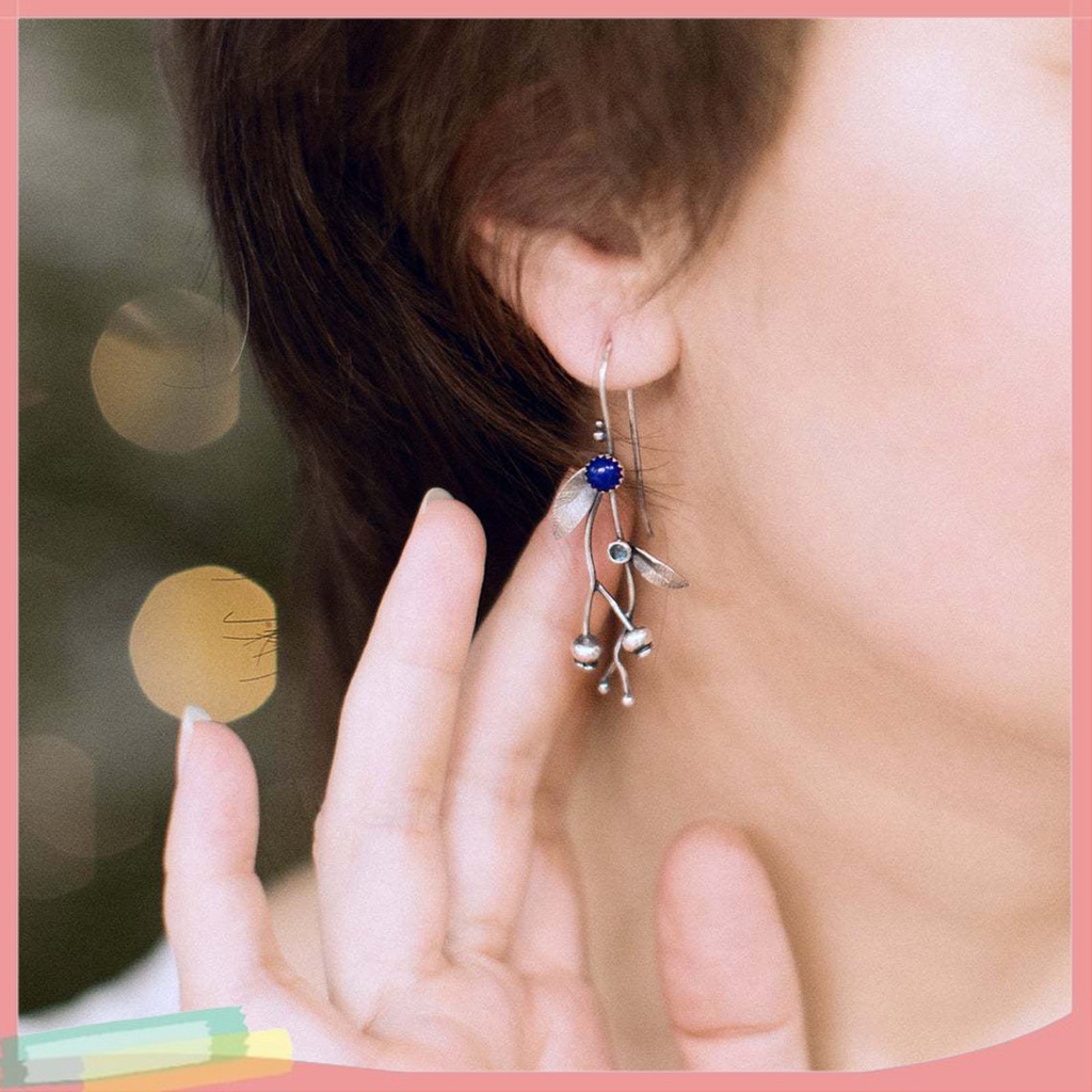 Bộ Vòng cổ + Đôi Khuyên Tai + Nhẫn Mặt Hình Cành Cây Đính Đá Nhiều Màu Sắc Cho Nữ