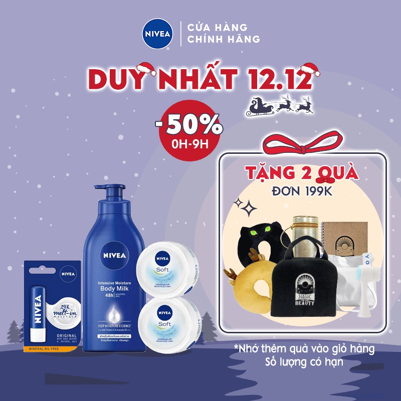 Bộ dưỡng ẩm chuyên sâu & phục hồi da khô NIVEA: Dưỡng thể dưỡng ẩm 600ml, Kem làm mềm da (50ml x 2) & Son dưỡng môi 4.8g