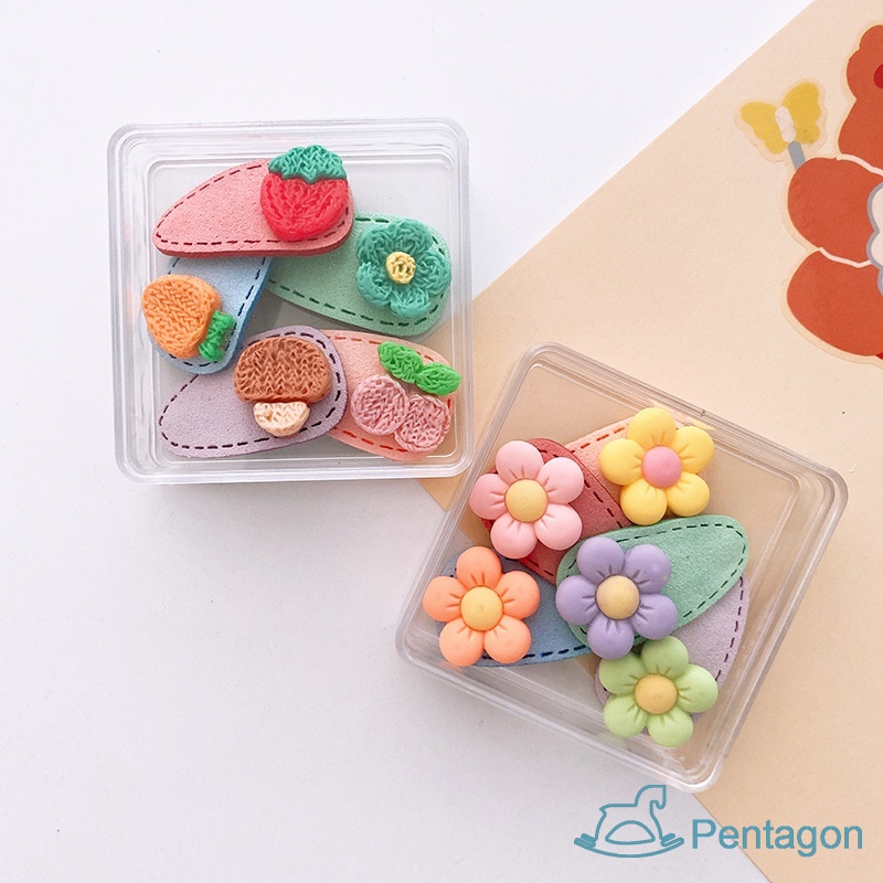 Set 5 Kẹp Tóc Bằng Da Họa Tiết Hoạt Hình Dễ Thương Cho Bé Gái