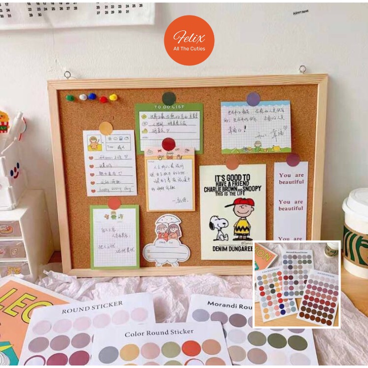 1 tờ 48 Sticker tròn dán note, dán tranh vải, poster decor bàn học, đánh dấu tài liệu