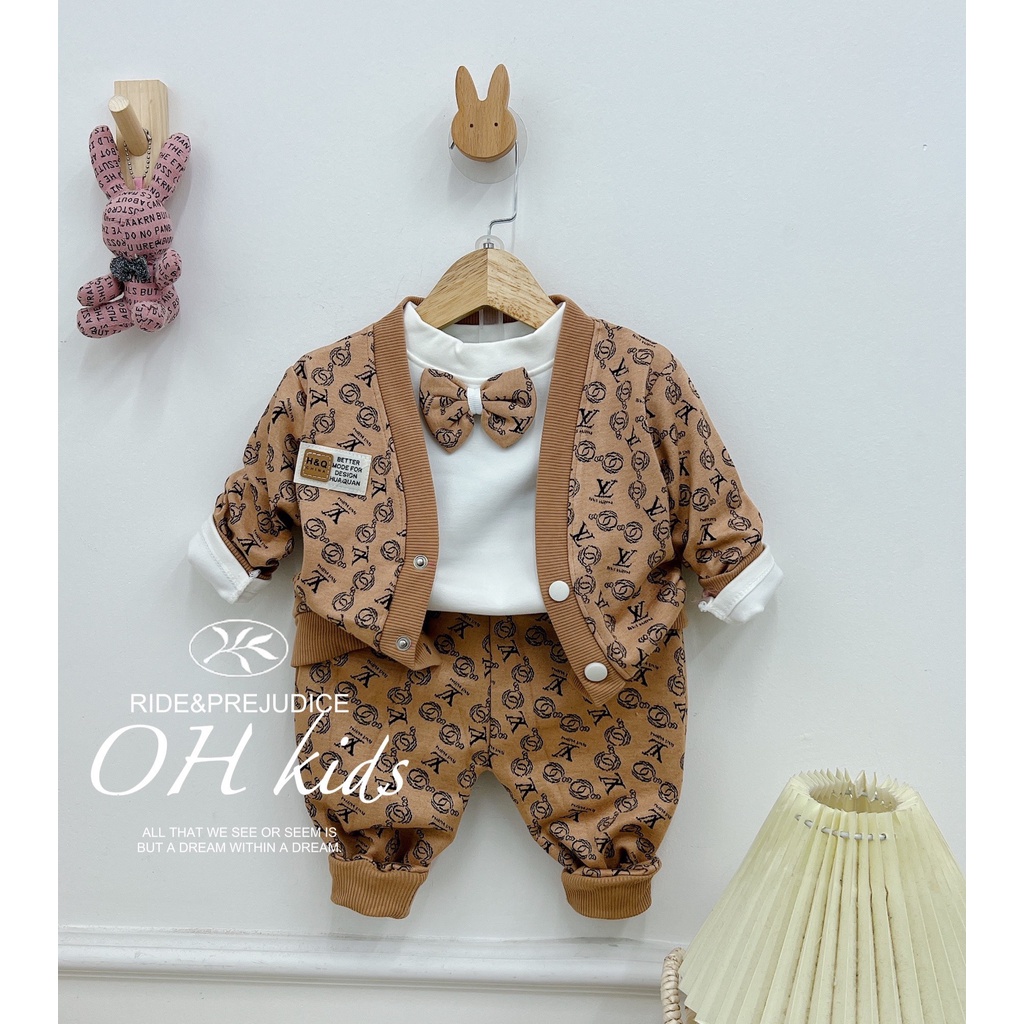 THANH LÝ - Set công tử 3 chi tiết phối nơ chất liệu da mỏng siêu đẹp cho bé 8-20kg