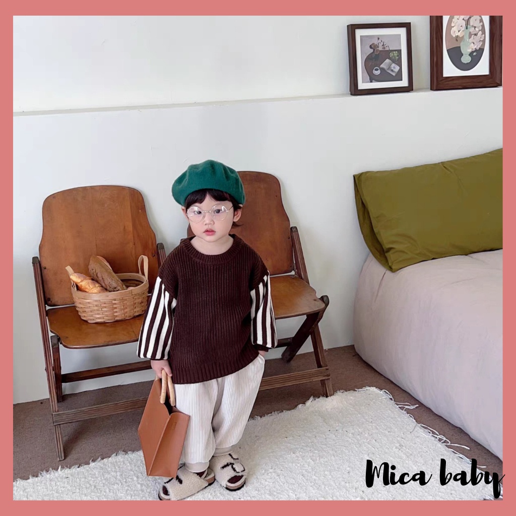 Áo len cho bé kiểu dáng cổ tròn tay sọc dọc phong cách Hàn Quốc cá tính cho bé QA67 Mica baby