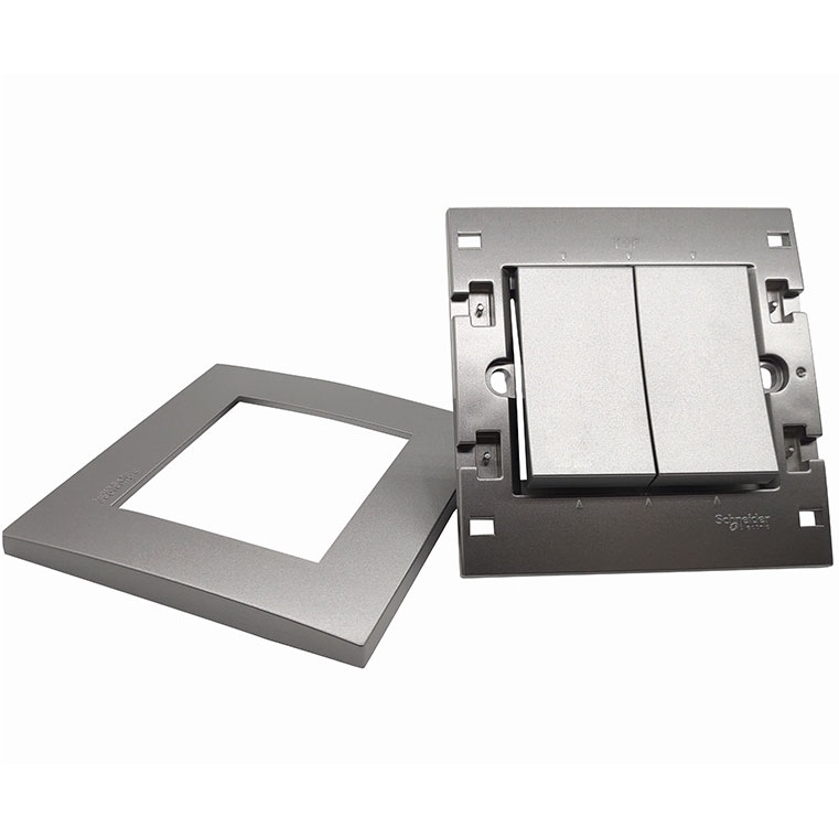 Bộ công tắc đôi KB32_1_AS_G19 Schneider - 250VAC - 2 gang - Xám bạc -  1 chiều - 16AX