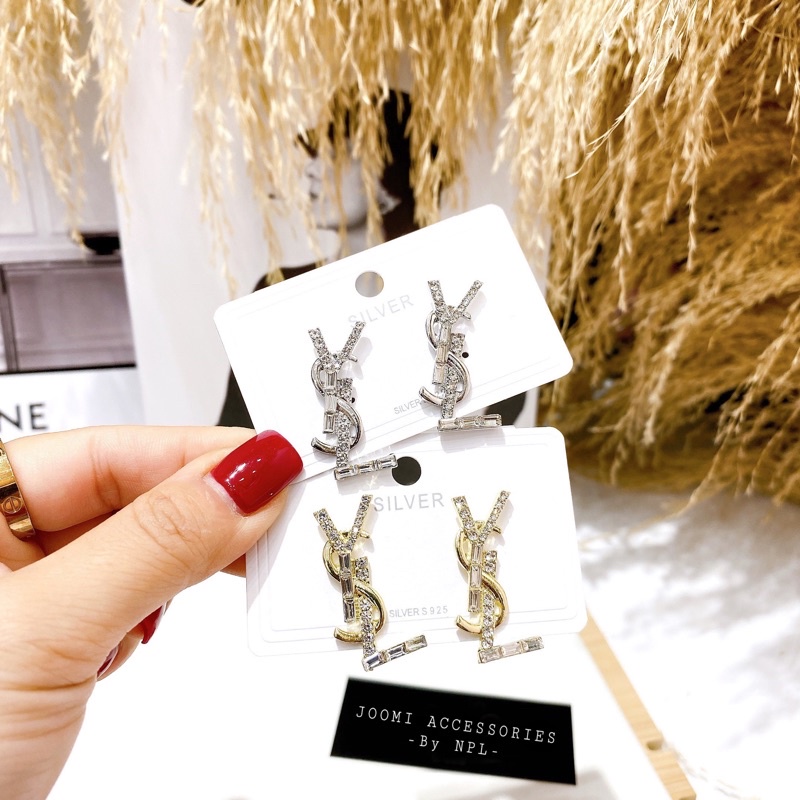Khuyên Tai chữ YSL thời trang hiện đại Cao Cấp Loại 1 chuôi bạc