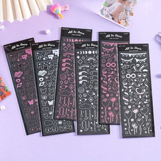 Hình dán sticker trong suốt laser màu bạc hồng decor toploader