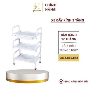 Xe đẩy Spa 3 Tầng Mặt Kính Hoa Văn Có Khay Dùng Trong Spa - TMV Chính Hãng
