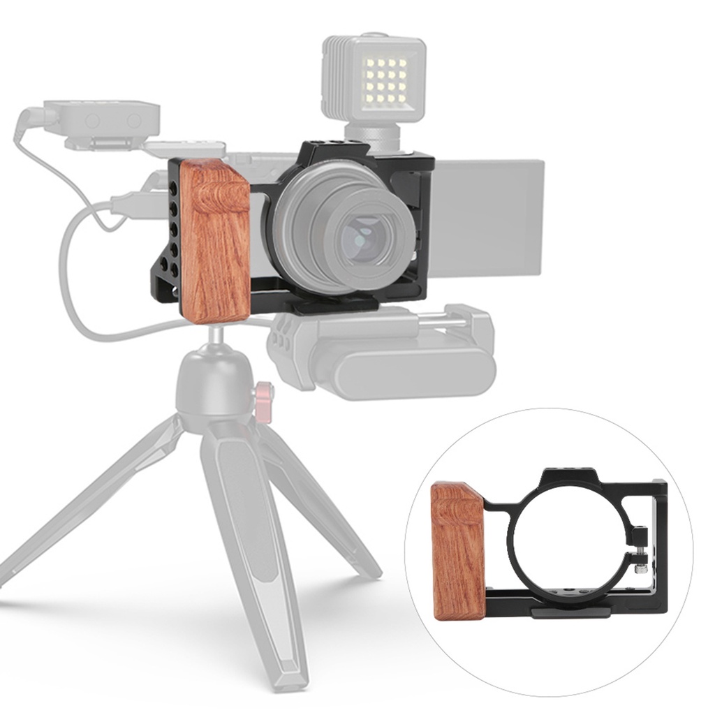 Hahao Aluminium Alloy Camera Cage Protective Casing Wooden Handle Grip for Sony ZV1
