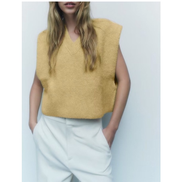 Áo gile len vàng Zara xuất