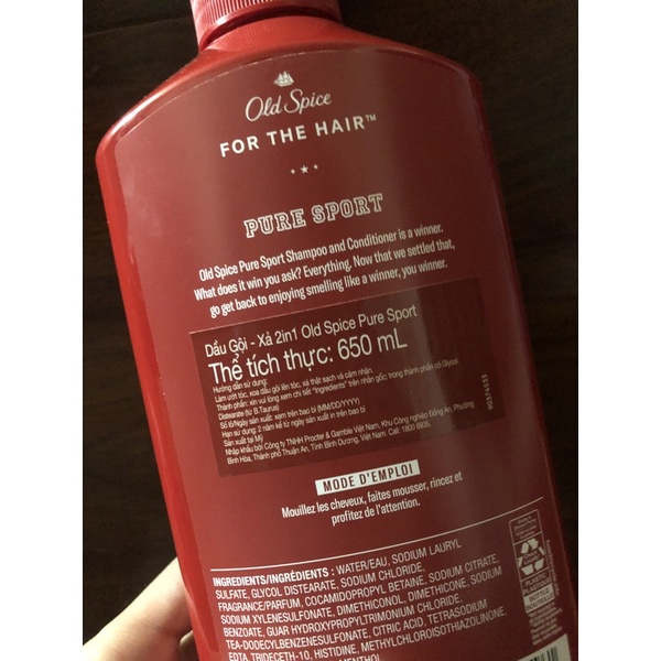 Dầu Gội - Xả OLD SPICE 2in1 Hương Nước Hoa Cho Nam Chai 650ml