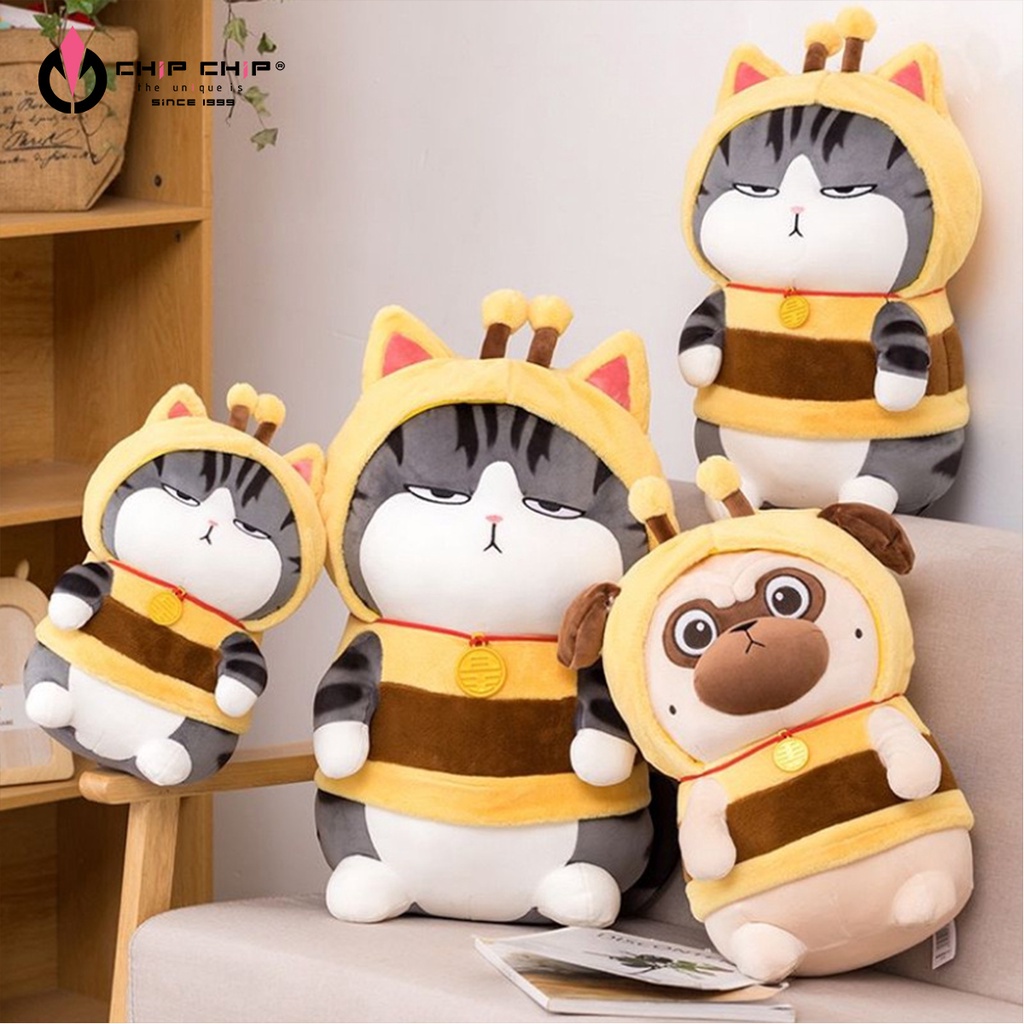 Cặp đôi thú nhồi bông chó mèo hoàng thượng đội lốt ong mập dễ thương cho bé