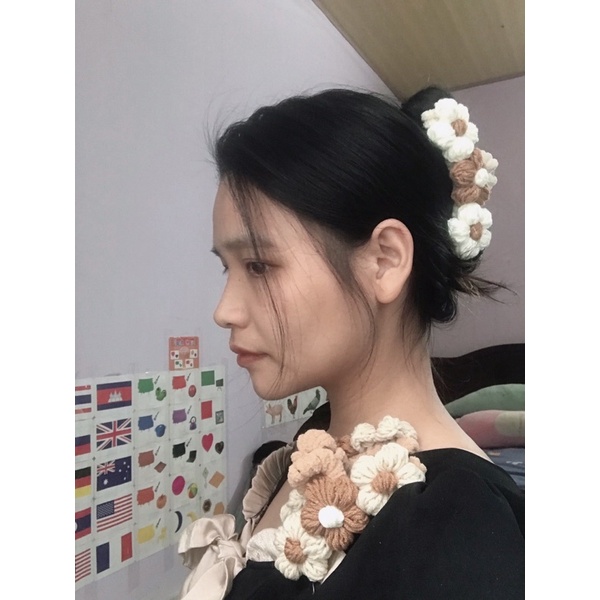 Kẹp tóc bông hoa len thủ công, hàng siêu hot, siêu đẹp