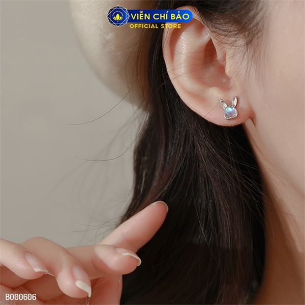 Bông tai bạc nữ thỏ trái tim đá mặt trăng chất liệu bạc 925 thời trang phụ kiện trang sức Viễn Chí Bảo B000606