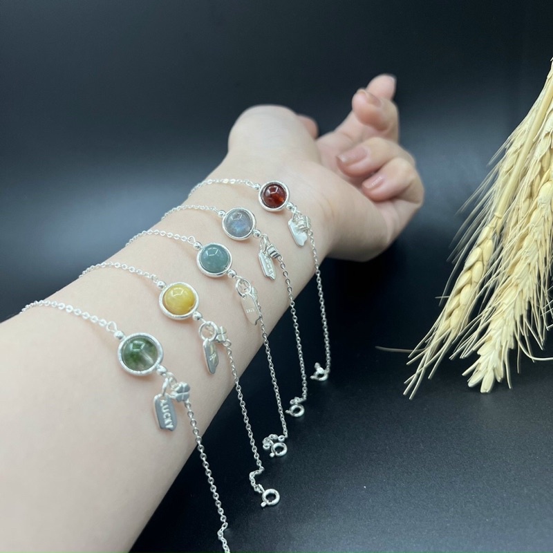 Lắc Tay Đá phong Thuỷ Mix Charm Bạc Hạt Gạo May Mắn ( đủ màu cho tất cả các mệnh )