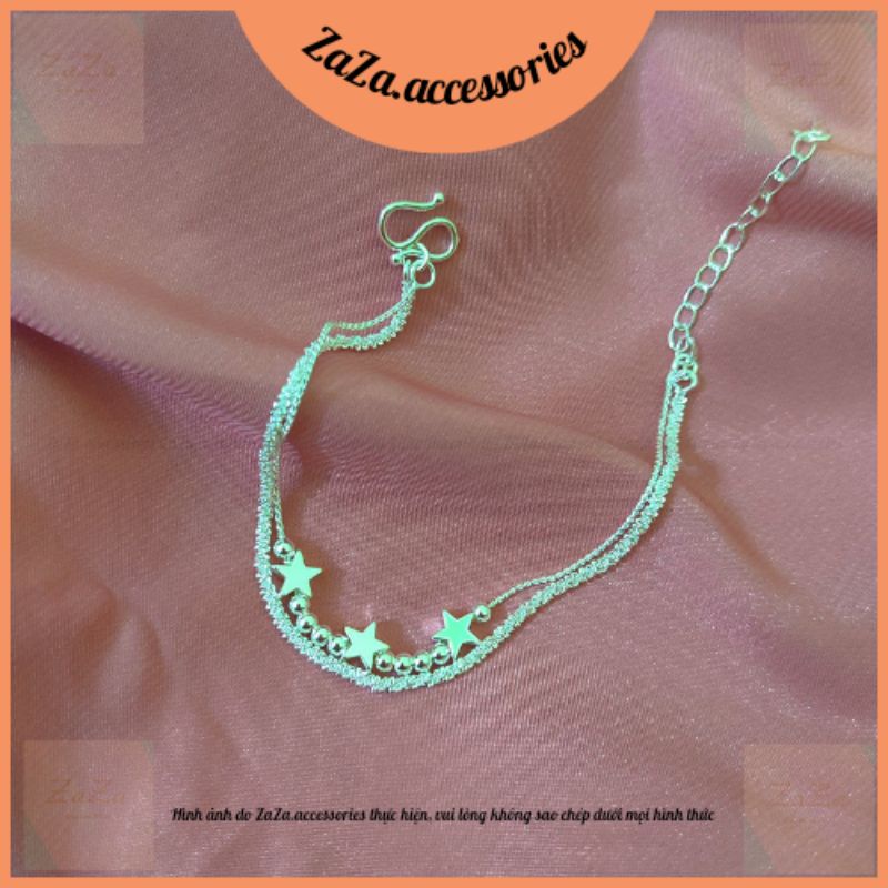 Vòng Tay Nữ Bạc S925 - Lắc Tay Bạc Ý Nữ 2 Lớp Ngôi Sao Starine Kim Sa Tuyết Xinh Xắn ZaZa.accessories