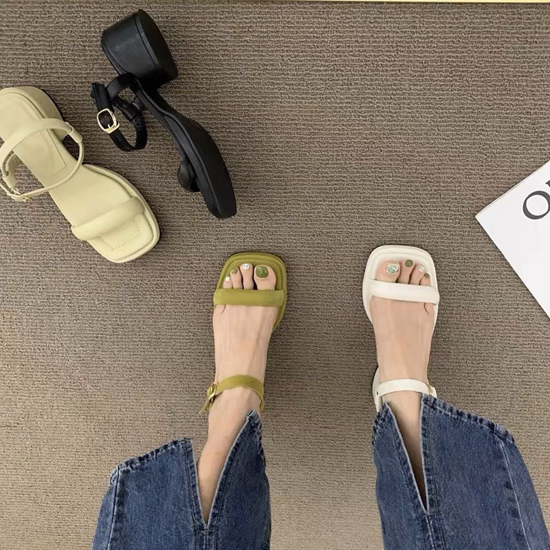 Dép Sandal Đế Vuông Quai Trơn 5cm
