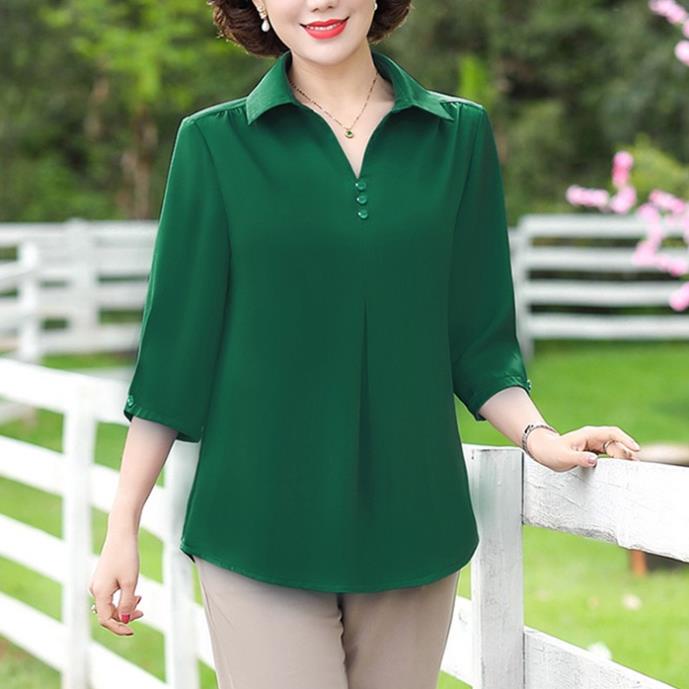 - Áo Trung Niên Cao Cấp Cổ Sơ Mi Tay Lỡ Đính Nút Vải Lụa Mềm Mịn Tặng Me U50 3A13 3A01 3A06