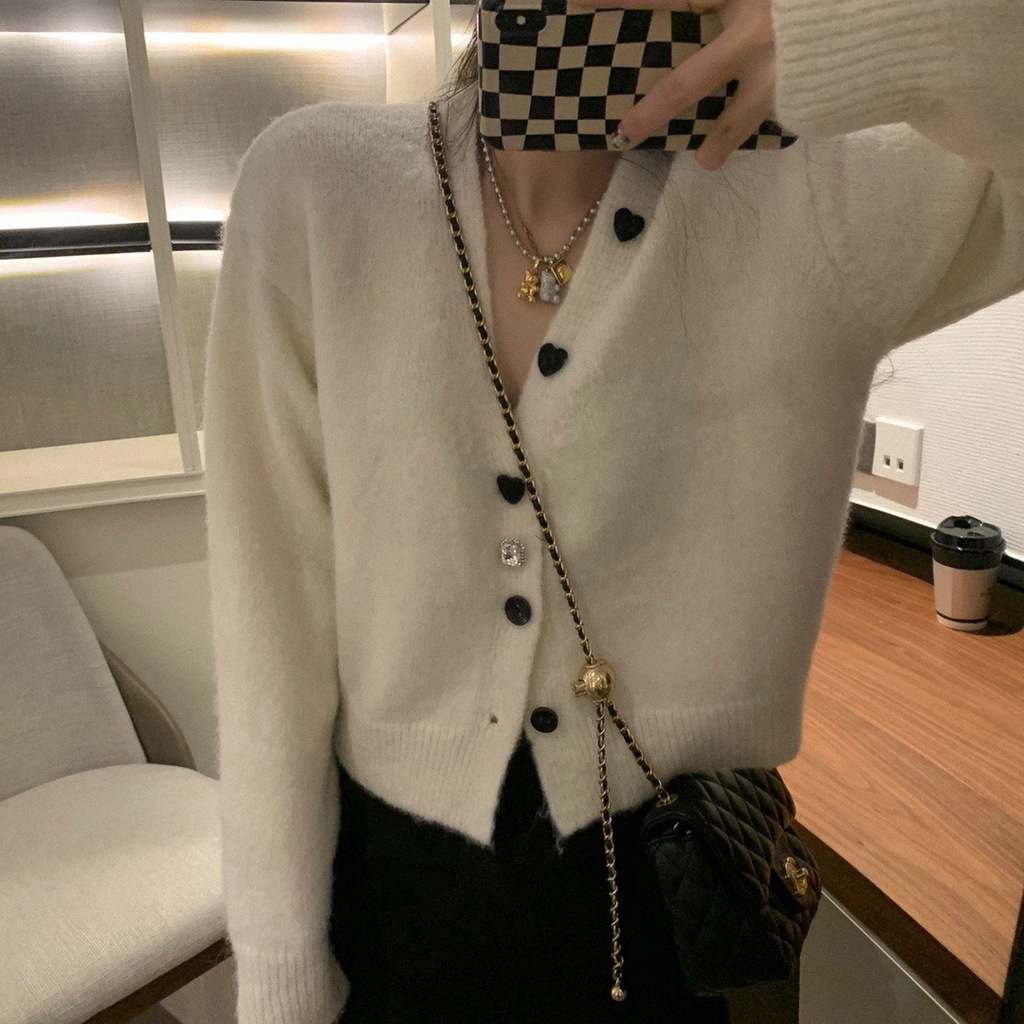 Áo Khoác cardigan Dệt Kim Cổ Chữ V Màu Sắc Ngọt Ngào Cho Nữ