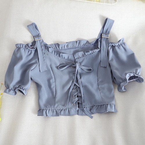 Áo kiểu croptop trễ vai kiểu dáng rút dây dự tiệc nữ tính