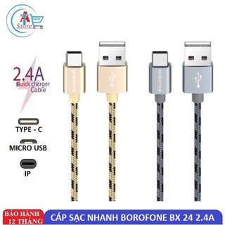 Cáp sạc nhanh dây dù borofone bx24 2.4a chính hãng - chiều dài 1m - cáp sạc cho android, ip