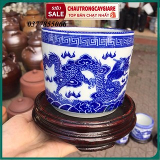 [ Đồ thờ cúng] Bát hương gốm men xanh Bát Tràng hình lưỡng long xanh lam cao cấp, đa dạng kích thước từ 10-20cm