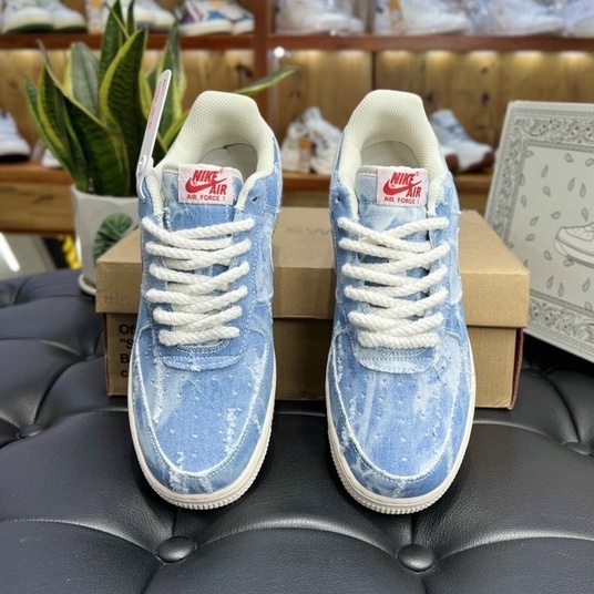 Giày AF1 Dây Thừng vải bò xanh, Giày thể thao AF1 Denim tyedie hot new 2023 Full box