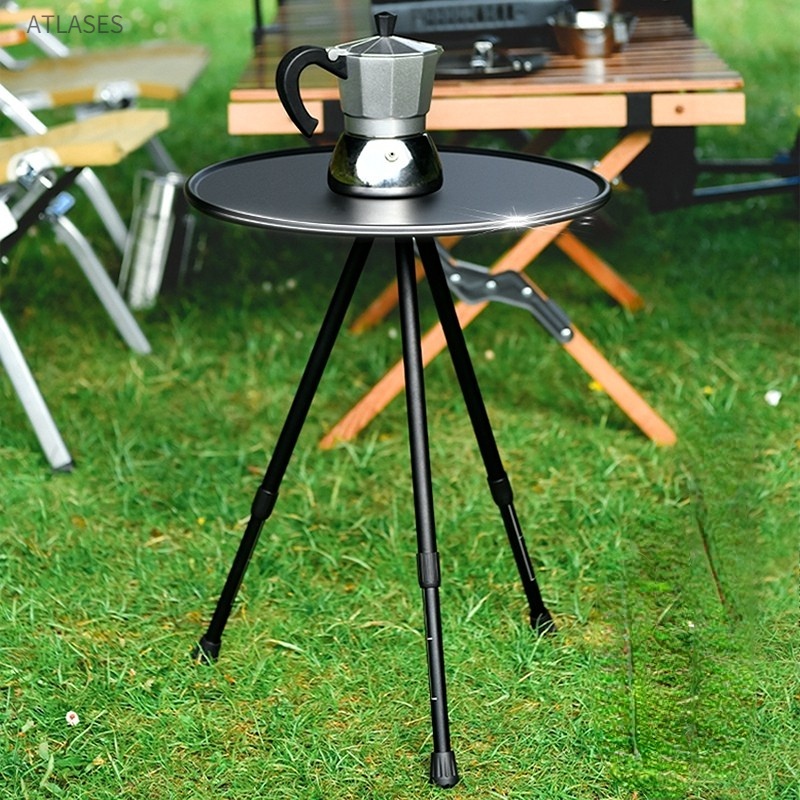 Bàn Gấp Tròn Màu Đen Hợp Kim Nhôm Có Thể Nâng Siêu Nhẹ Cắm Trại Cho Du Lịch Dã Ngoại Ngoài Trời   Atlases~