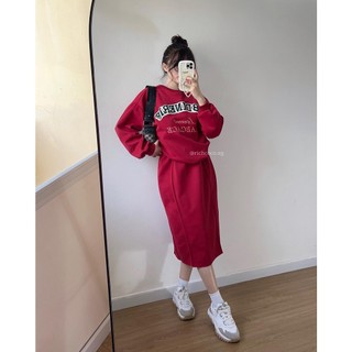 SET Sweater ĐỎ chân váy midi