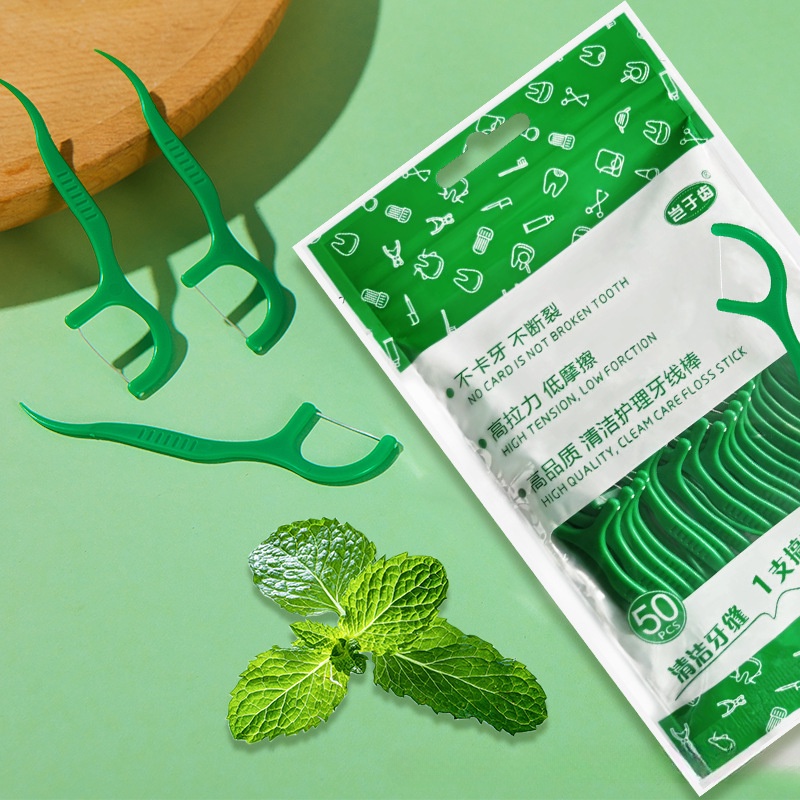 Chỉ nha khoa bạc hà túi lớn 50 chiếc dùng cho gia đình tăm chỉ nha khoa sợi chỉ nhỏ chăc chắn siêu mịn