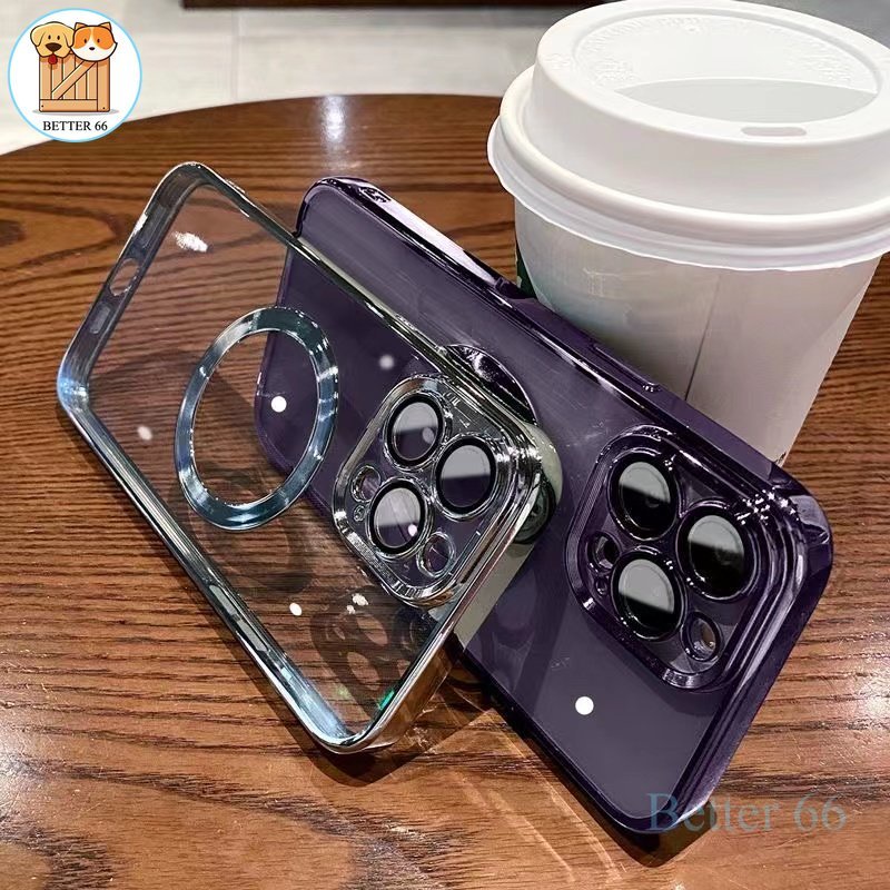 Ốp Điện Thoại Trong Suốt Có Khung Từ Tính Bảo Vệ Ống Kính Máy Ảnh Cho IPhone 14 Plus 13 12 11 Pro Max