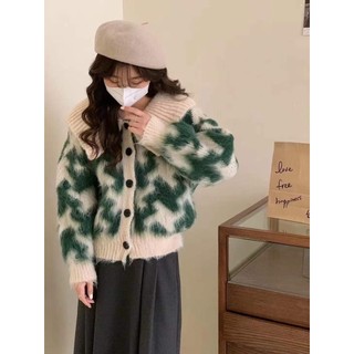 Áo len lông loang cổ bẻ cúc đen 2979