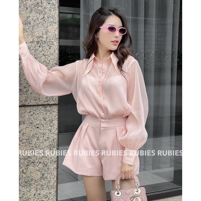 Áo sơ mi organza hồng nude freesize from rubies.sg