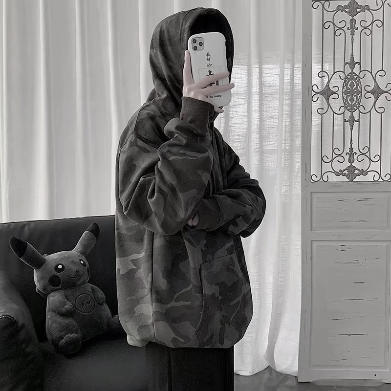 Áo hoodie camo oversize Unisex phong cách Hàn Quốc