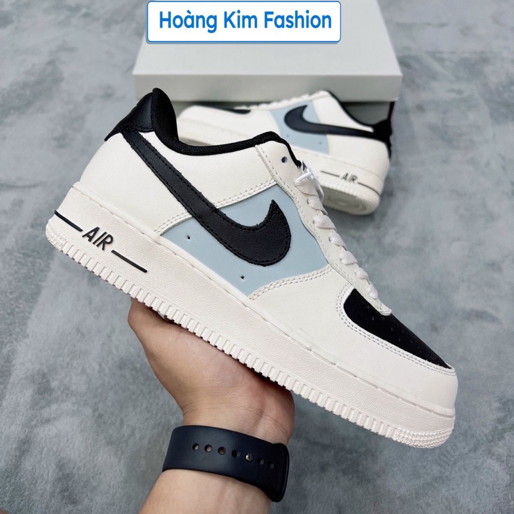Giày AF1 Trắng Xám Vệt Đen Mũi Đen - Giày Sneaker Thể Thao Nam Nữ