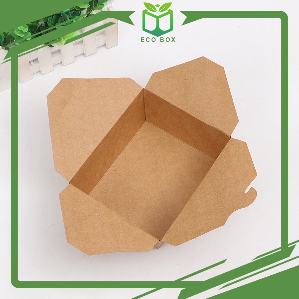 SET 10 [Hộp Móc Chéo] - Hộp Giấy Kraft Đựng Thức Ăn, Thực Phẩm, Phủ PE Chống Thấm Nước, An Toàn, Đựng Cơm, Salad, Xôi