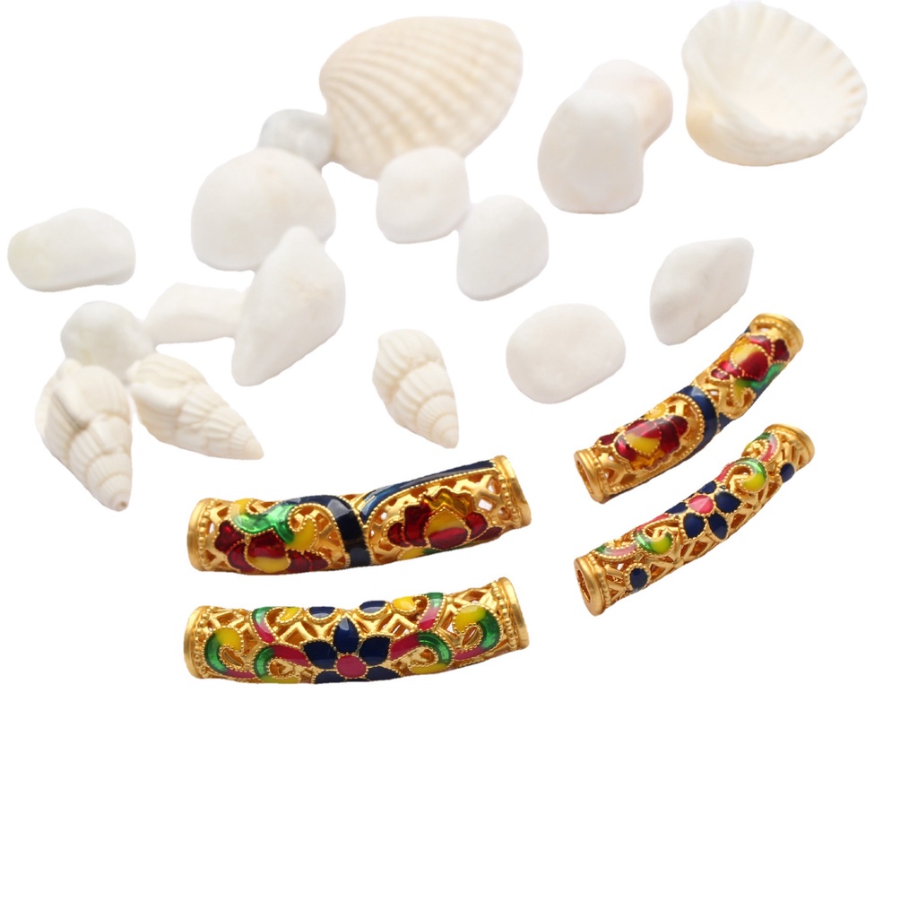 Set 5 Phụ Kiện Làm Trang Sức DIY Hình Hoa Sen / Khuỷu Tay Sáu Cánh Màu Đỏ / Xanh Dương / Đào Vàng Cổ Điển