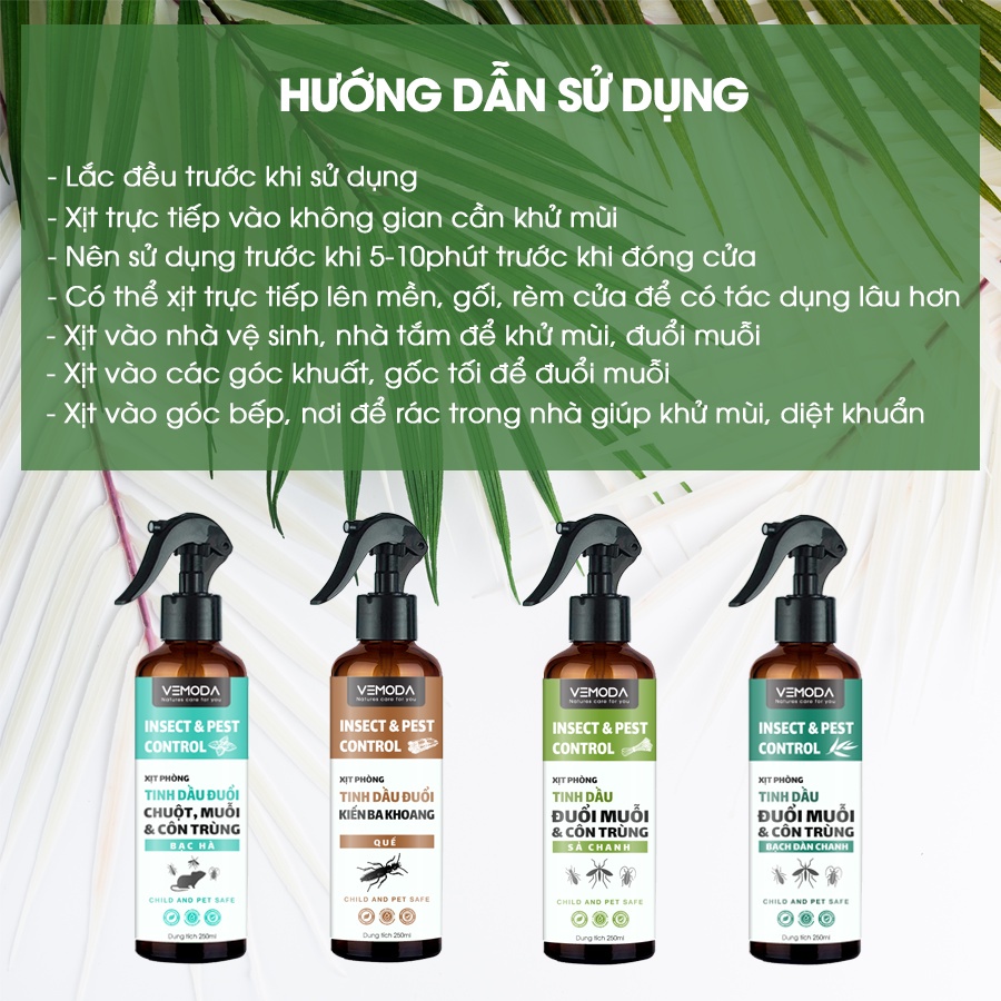 Xịt phòng tinh dầu đuổi muỗi Sả chanh VEMODA 260ml