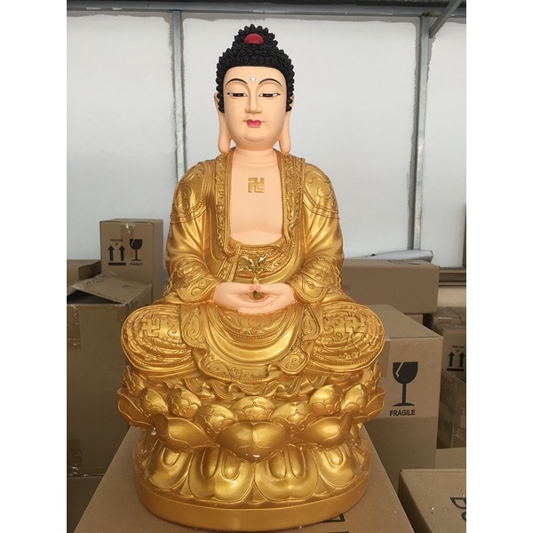 01 Tượng phật bà quan âm /A di đà /Thế chí ngồi 45 sơn trắng, vàng