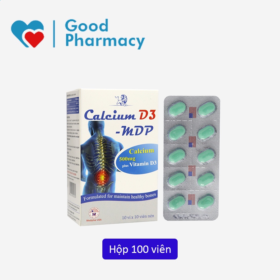 [CHÍNH HÃNG] Viên uống Calcium D3 MDP (Canxi &amp; vitamin D3) giảm còi, loãng xương, giúp tăng trưởng, phát triển trẻ em