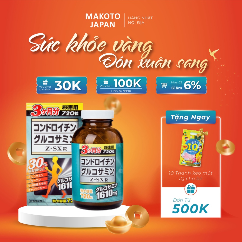 Viên bổ xương khớp Glucosamine Chondroitin Nhật Bản, giảm đau, hỗ trợ ngăn ngừa thoái hóa khớp 720 viên