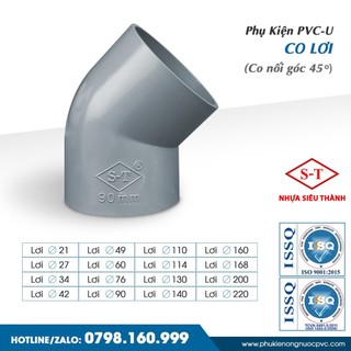 Co lơi, lơi nhựa, chếch upvc siêu thành 90, 114, 130, 140