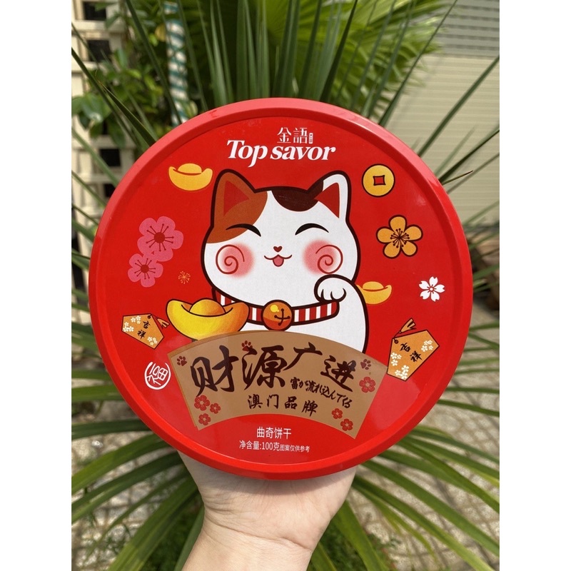 Bánh Quy Mèo Thần Tài Hộp Thiếc Tròn Nhỏ 100g-Mèo Top Savor