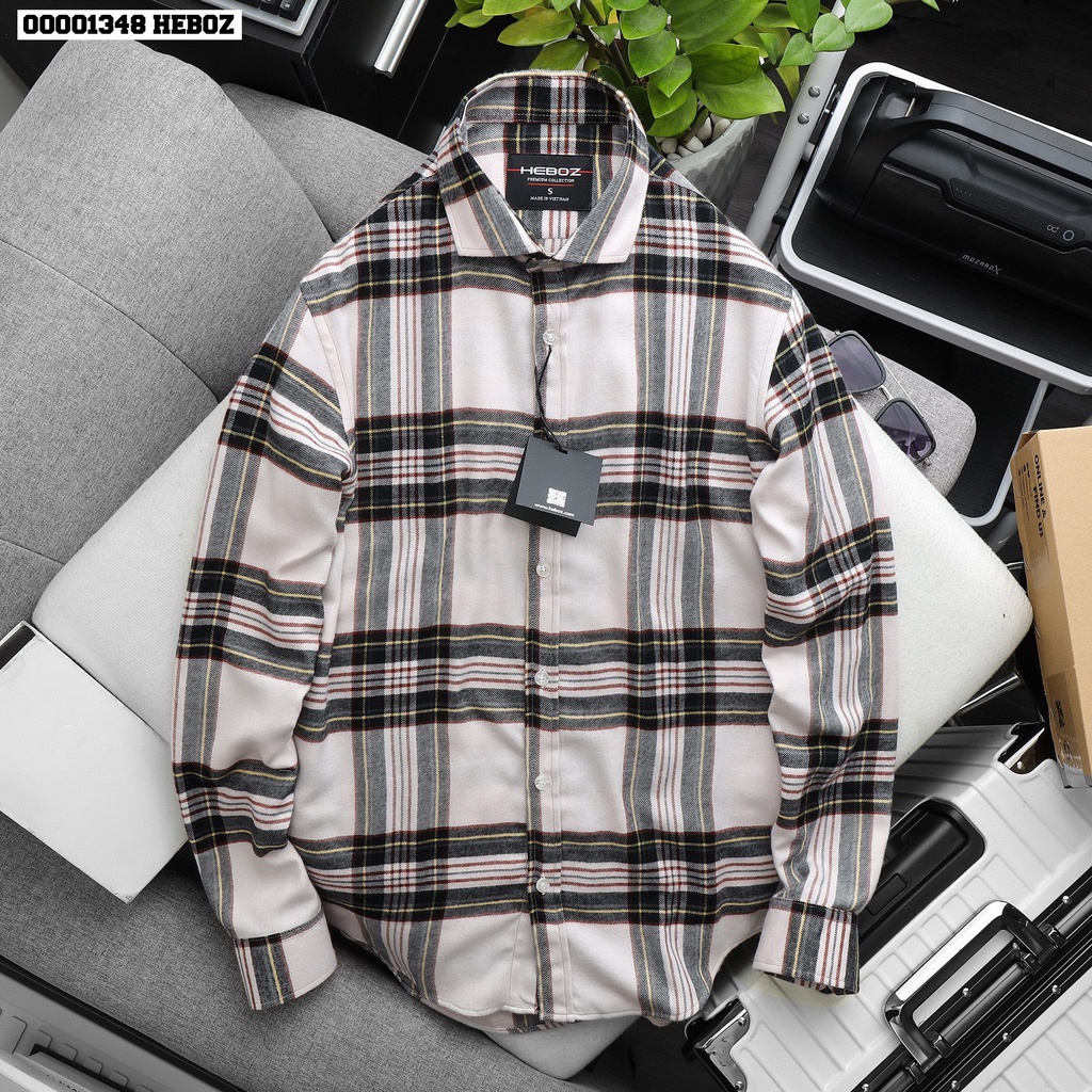 Sơ mi flanel caro Heboz 4M - chất dạ mỏng cao cấp mềm mịn, form slimfit - 00001348