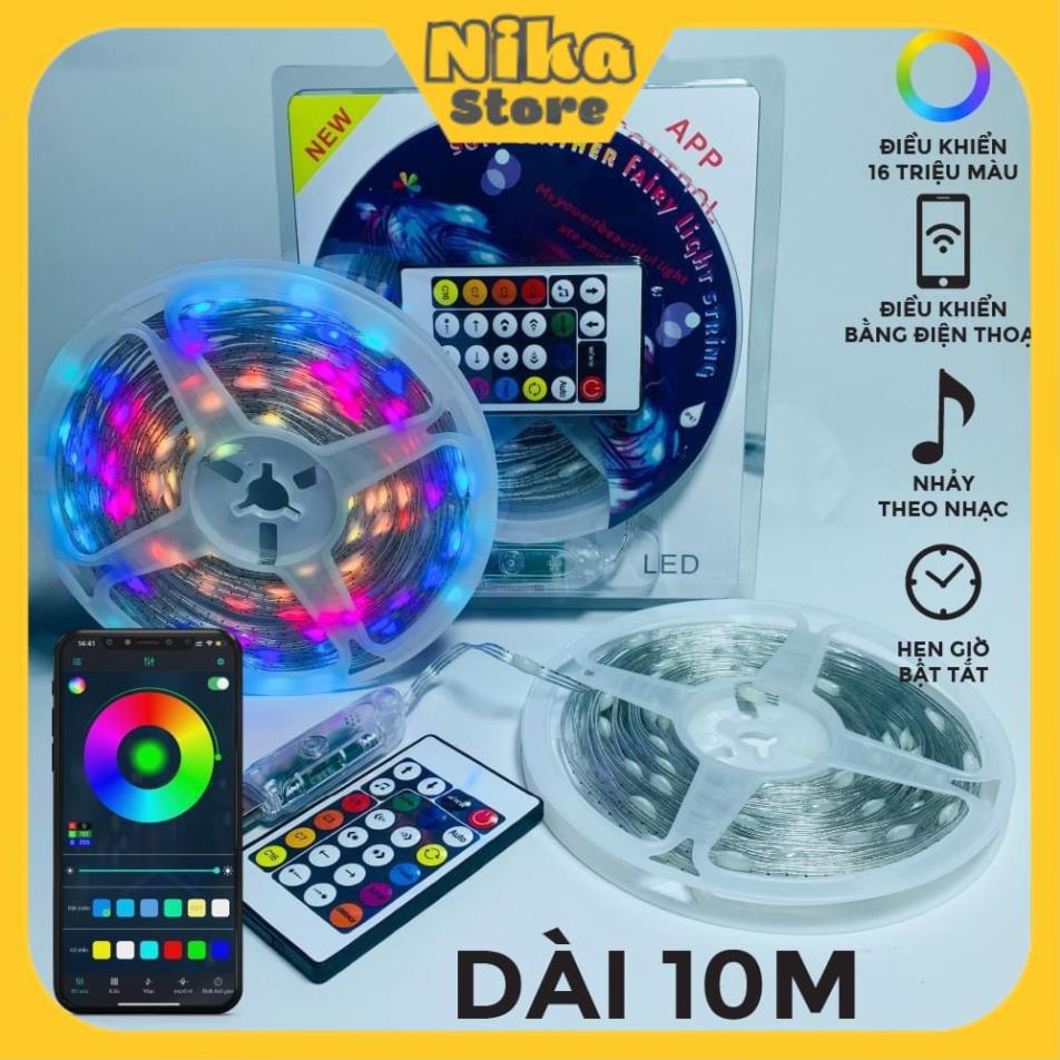 Đèn Led đuổi 16 triệu màu dây đèn RGB 5V nháy theo nhạc, chiều dài 10m, chống nước chỉnh app điện thoại - Nika Store