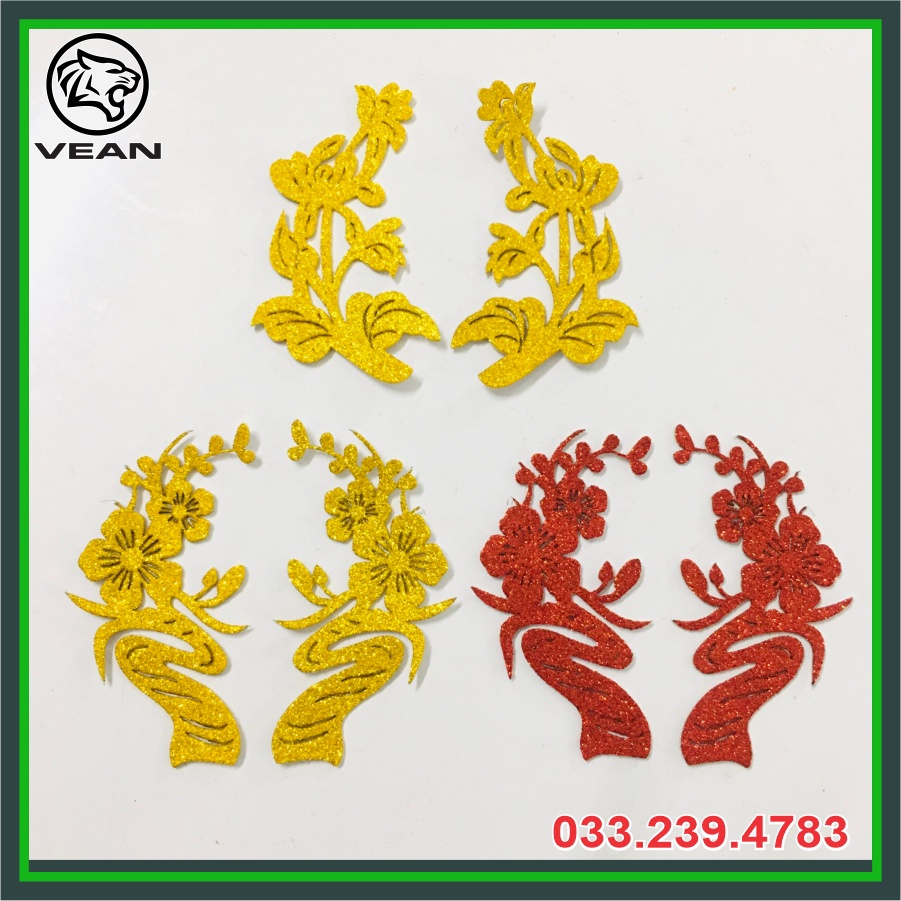 CÀNH MAI, ĐÀO, CÚC KIM TUYẾN VÀNG + ĐỎ 12CM, (dán dưa,dừa,bưởi,dán quạt,dán mẹt...)