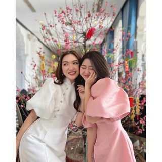 Đầm cổ tàu tay phồng